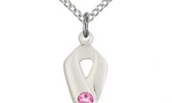 Sterling Silver Awarness Ribbon Birthstone Pendant